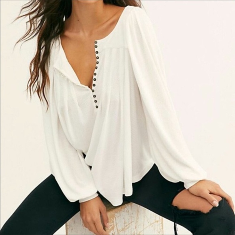 Free People • Devin Natural Bubble Sleeve Henley S